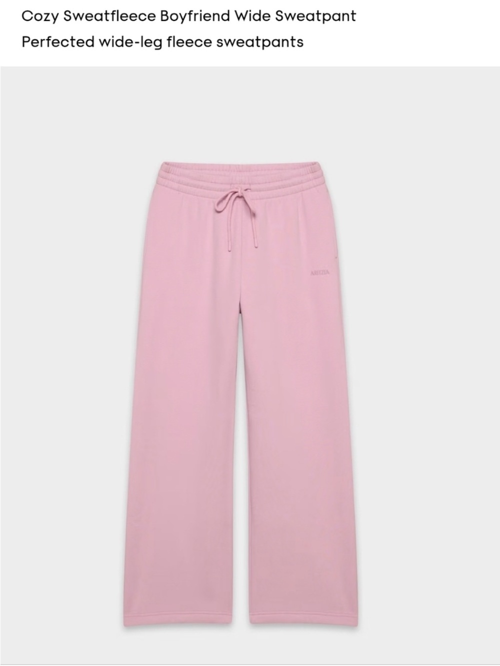 Aritzia Cozy Sweatfleece Boyfriend Wide Sweatpant in Light Pink - Size Medium